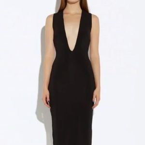 AQ / AQ Deep plunge black midi bodycon dress